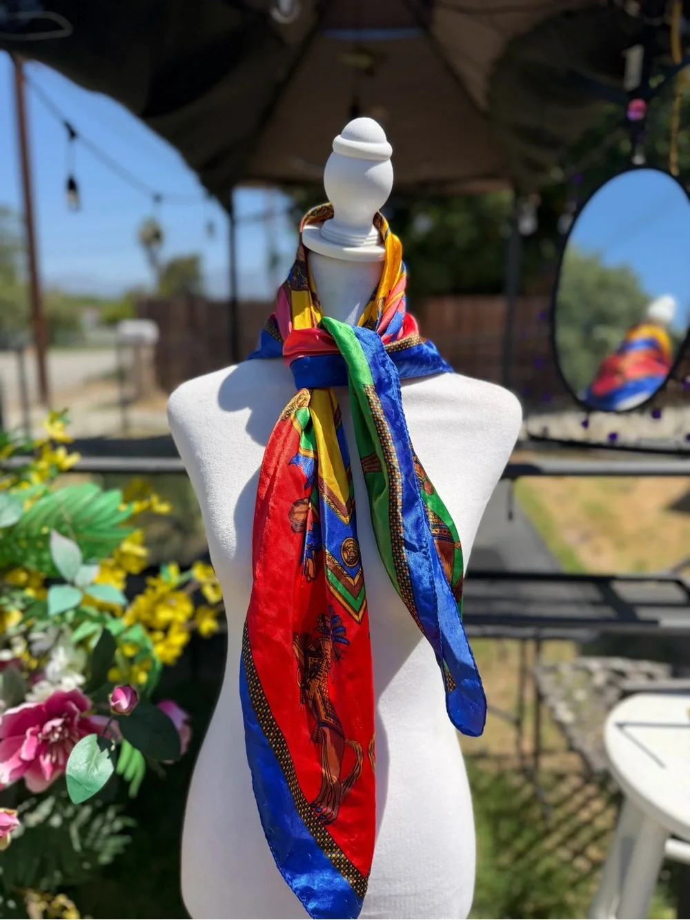 Othr Vibrant Colorblock Silk Scarf in Blue, Pink, Yellow & Green